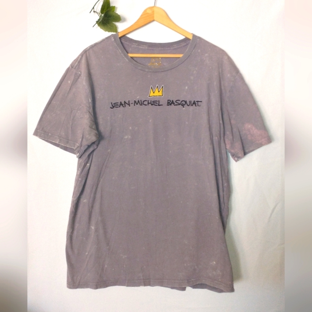 LG Jean-Michel Basquiat Gray Short Sleeve Tee with Yellow Crown